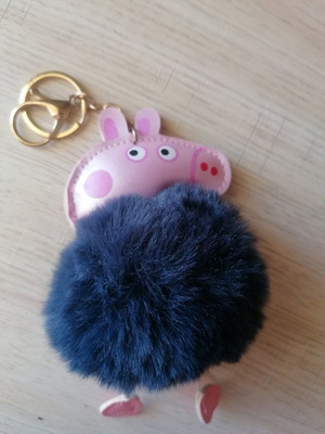 Keychain used synthetic fur Peppa Pig animal shape multicolor