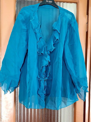 Γυναικείο μεταξωτό πουκάμισο μεταχειρισμένο, τιρκουάζ, μέγεθος L