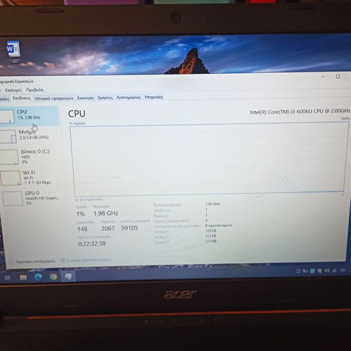 Acer Aspire 3 A315-51-38GT laptop used, i3-6006U, 4GB RAM, no HDD