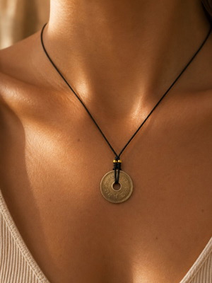 Pendant necklace with Japanese coin, handmade, new