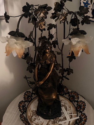 Διακοσμητική επιτραπέζια λάμπα σε στυλ Art Nouveau, μασίφ μπρούτζος