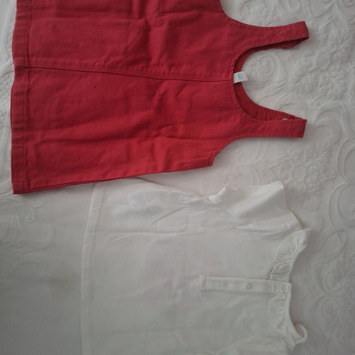 Obaïbi red denim dress and top set for baby girl new