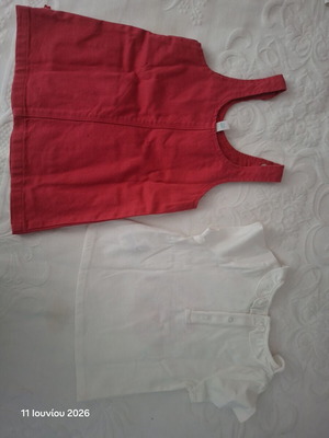 Obaïbi red denim dress and top set for baby girl new