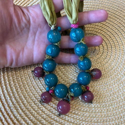 Handmade modern necklace new with ceramic green stones