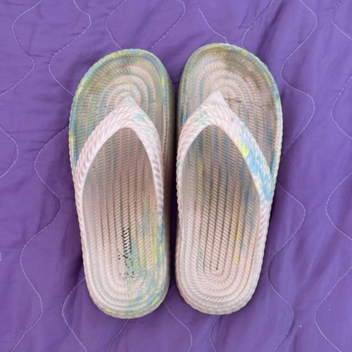 Women’s flip flops summer platform slippers used, pink multicolor