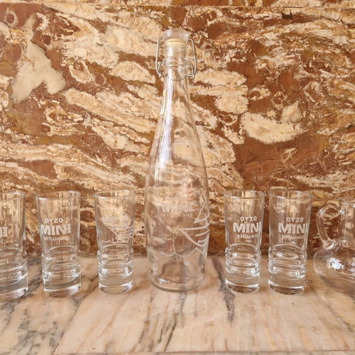 Ouzo Mini Mytilene set used, 7 pieces 80-90s