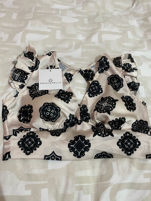 Satin top black and white new with back tie and cups