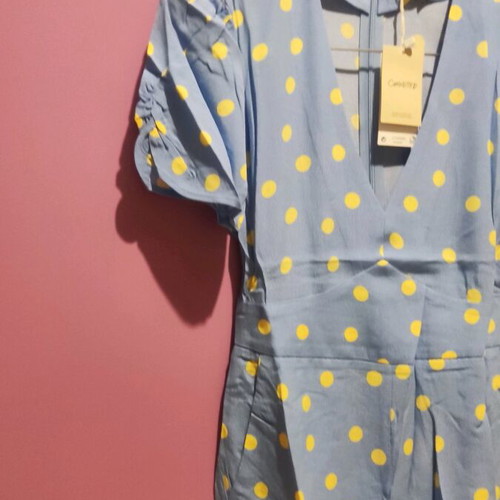 Mango Polka Dot playsuit with puff sleeves and pockets, new