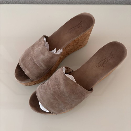Ioannis Suede Mules Platform Sandals Size 38 Used Beige
