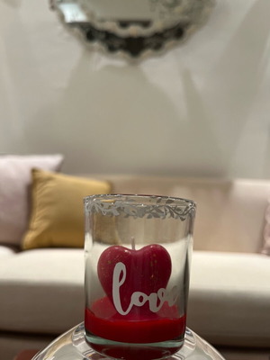 Miniature candle "Love is in the air" in glass, new