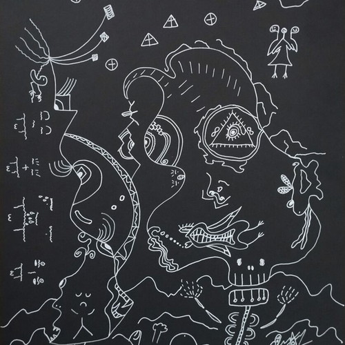 Original Artwork Cosmic Alchemy White Gel Pen on Black Paper New