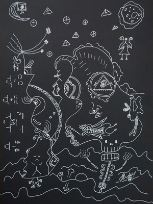 Original Artwork Cosmic Alchemy White Gel Pen on Black Paper New