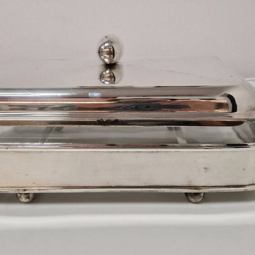 Vintage silver-plated tray with Pyrex used, with base and lid
