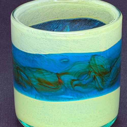 Handmade Ocean Waves Art Glass Candle Holder Vase like new