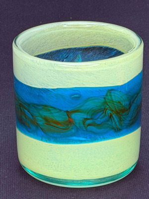 Handmade Ocean Waves Art Glass Candle Holder Vase like new