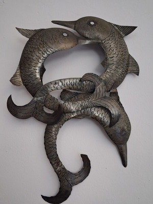 Metal Wall Decor with 3 Dolphins, like new, 40 x 30 cm