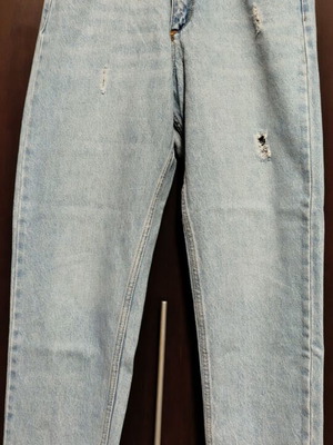 Women's high-waist jeans size 28 like new, turquoise with fabric details