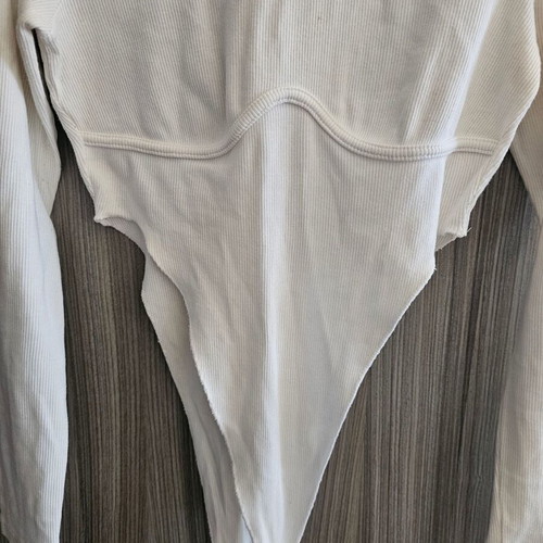 Cut Out Bodysuit like new, elastic cotton rib, white, one size