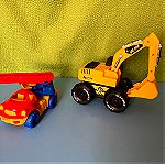  5 βρεφικά Παιχνίδια αυτοκίνητα για αγόρι. Δομικό όχημα εκσκαφέας με Ηχώ και Φώτα, μπετονιέρα ,πυροσβεστικό όχημα, τρακτέρ μεταφοράς ξύλων και σκουπιδιάρικο.