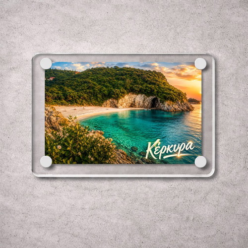 Acrylic fridge magnet 6x9cm, Corfu, Greek Summer collection