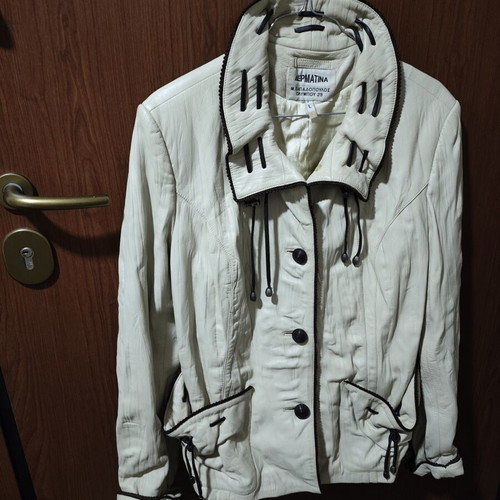 Leather jacket vintage used, size L, beige