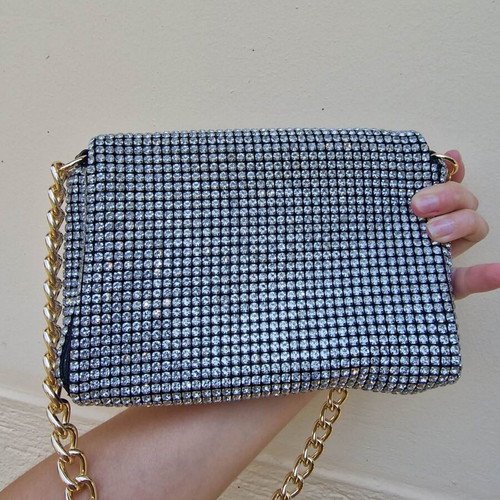 Kurt Geiger women's shoulder bag with chain and rhinestones, silver