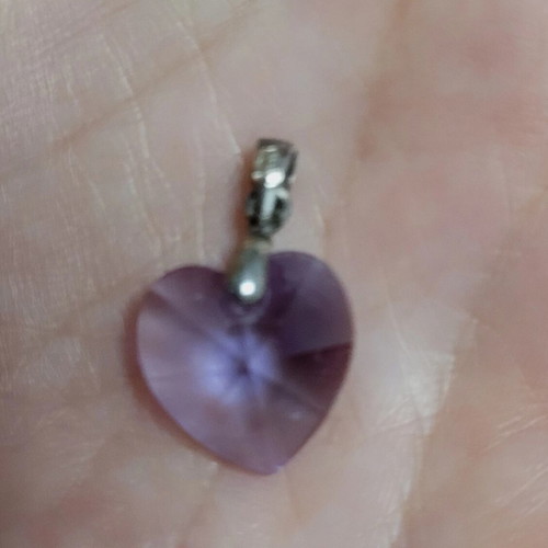 Swarovski pendant set with heart and fire opal crystals, purple and orange