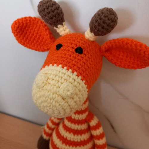 Organic knitted giraffe toy new, handmade