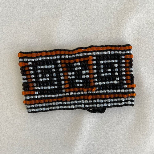 Handmade beaded bracelet like new, multicolor with Greek key pattern