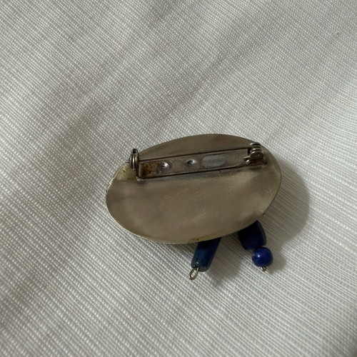 Handmade brooch with pearls and blue beads new