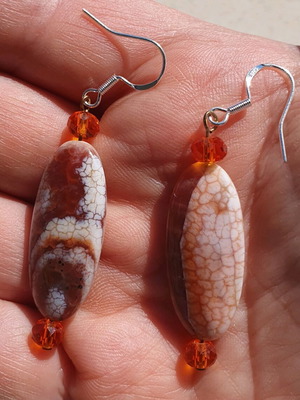 Earrings with rare snakeskin agate and silver hooks new