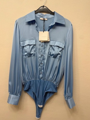 Lumina satin bodysuit shirt blue size M new