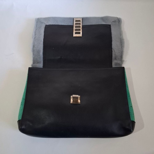Proenza Schouler PS Elliot Fur and Leather Colorblock Clutch Bag used