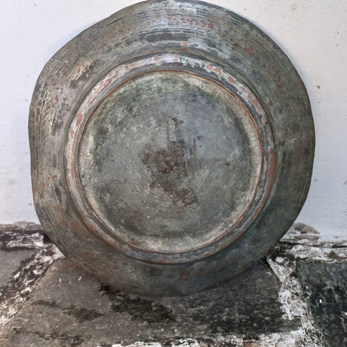 Copper jug and plate set used, old