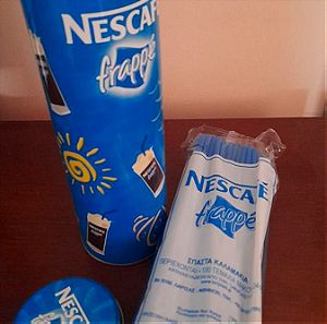Τσίγκινο συλλεκτικό κουτί Nescafe με καλαμάκια