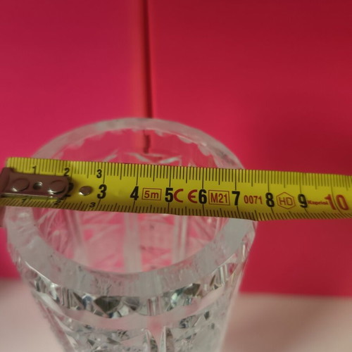 Vintage Bohemia Cylindrical Crystal Vase used, 24.5 cm