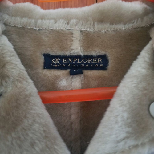 Explorer coat with synthetic mouton-type fur beige like new, size M