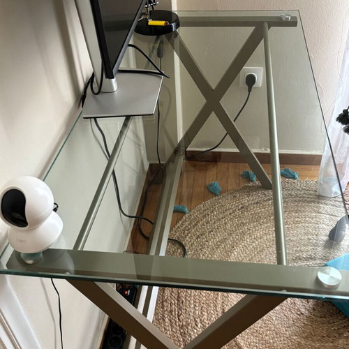 Glass and metal desk like new 110x55x76 cm