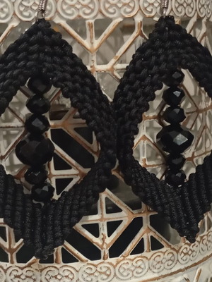 Macrame earrings new, black handmade with shiny beads