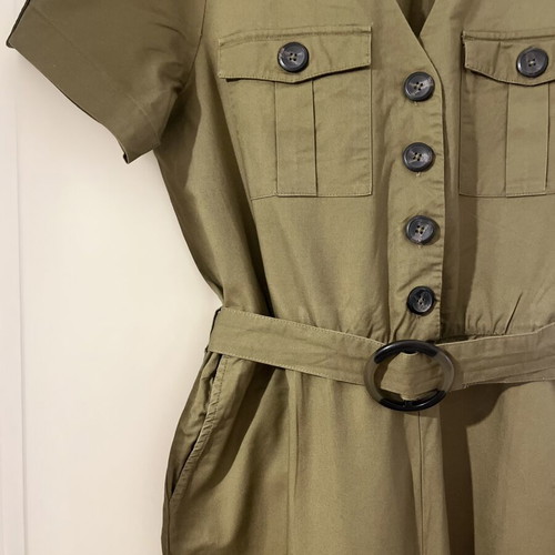 Only cotton jumpsuit with buttons and belt, brown green