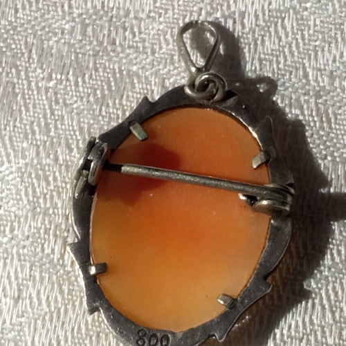Cameo silver 800 brooch pendant with crystals, vintage 1940