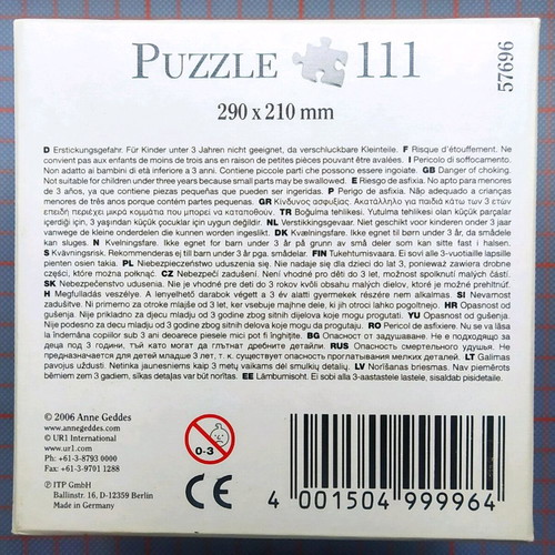 Anne Geddes black and white puzzle 111 pieces 21x29 cm new