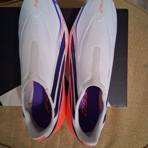 Adidas F50 Hyperfast Pro Laceless FG/AG football boots, size 42.5, white and red