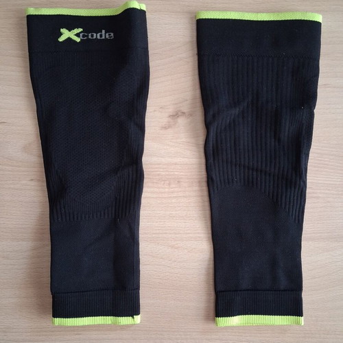 Compression calf sleeves, black with lime green trim, pack of 2