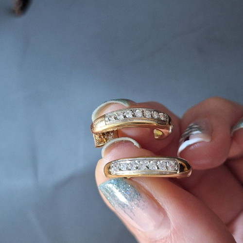 Gold earrings with zircon used, K14, heavy