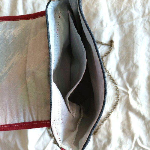 Handmade jean crossbody bag blue new with flap and chain strap
