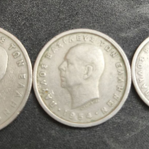 King Pavlos coins 2 drachmas 1954, 5 drachmas 1954, 1 drachma 1962