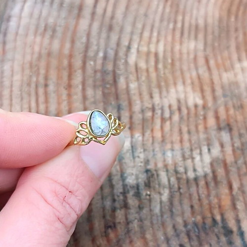 Brass ring with moonstone adjustable size, new