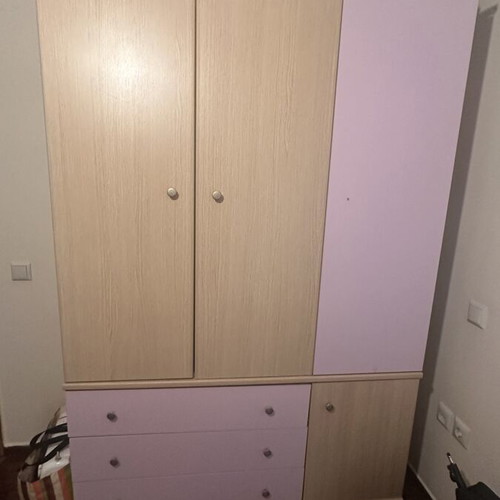 Three-Door Wardrobe with Drawers like new, Scandinavian Light Brown and Lilac