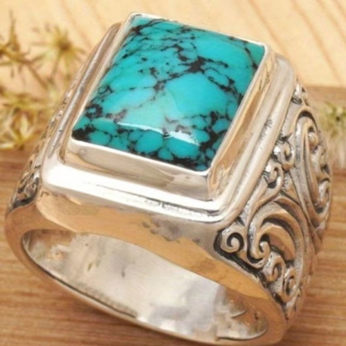 Vintage silver ring with turquoise stone 19 mm